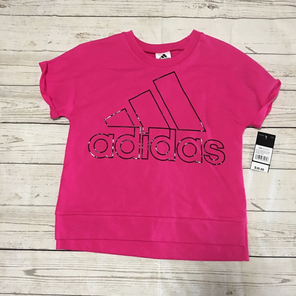 ❤NWT Fuchsia Adidas Terry Top SS Size 10/12